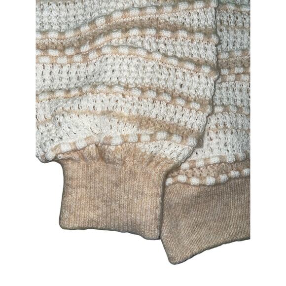 Anthropologie Cream & Tan Open Stitch Knit Pullover Crewneck Sweater Small - Picture 5 of 9